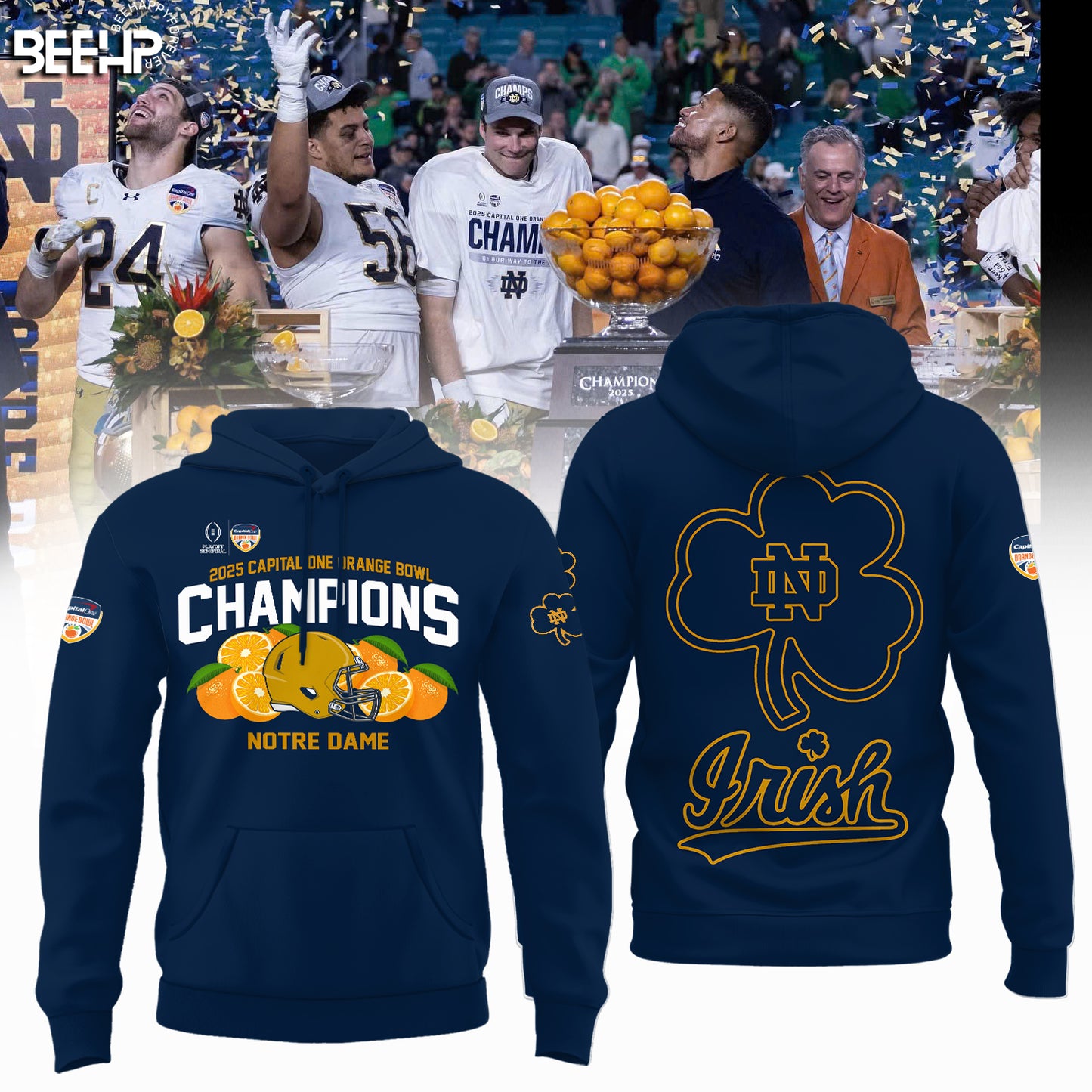 Notre Dame Fighting Irish 2025 Orange Bowl Champions Navy Hoodie