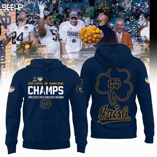 Notre Dame Fighting Irish 2025 Orange Bowl Champions Hoodie Navy