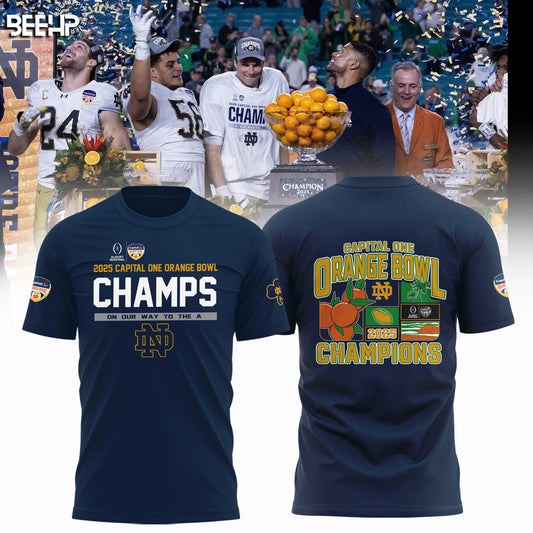 Notre Dame Fighting Irish 2025 Capital One Orange Bowl Champions Navy T-Shirt