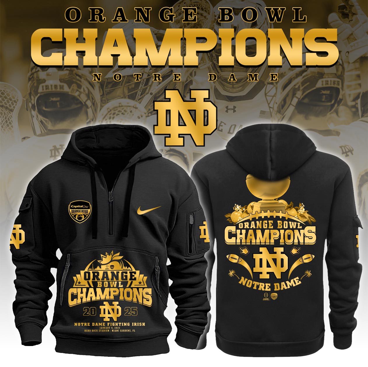 Notre Dame Fighting Irish NCAA Orange Bowl Champions Limited Edition New Hoodie 2025