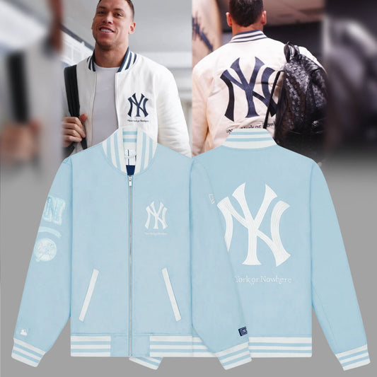 2024 Premium New York Yankees World Series Baseball Jacket - Limited Edition New York Yankees x New York or Nowhere Varsity Jacket 2024 Light Blue