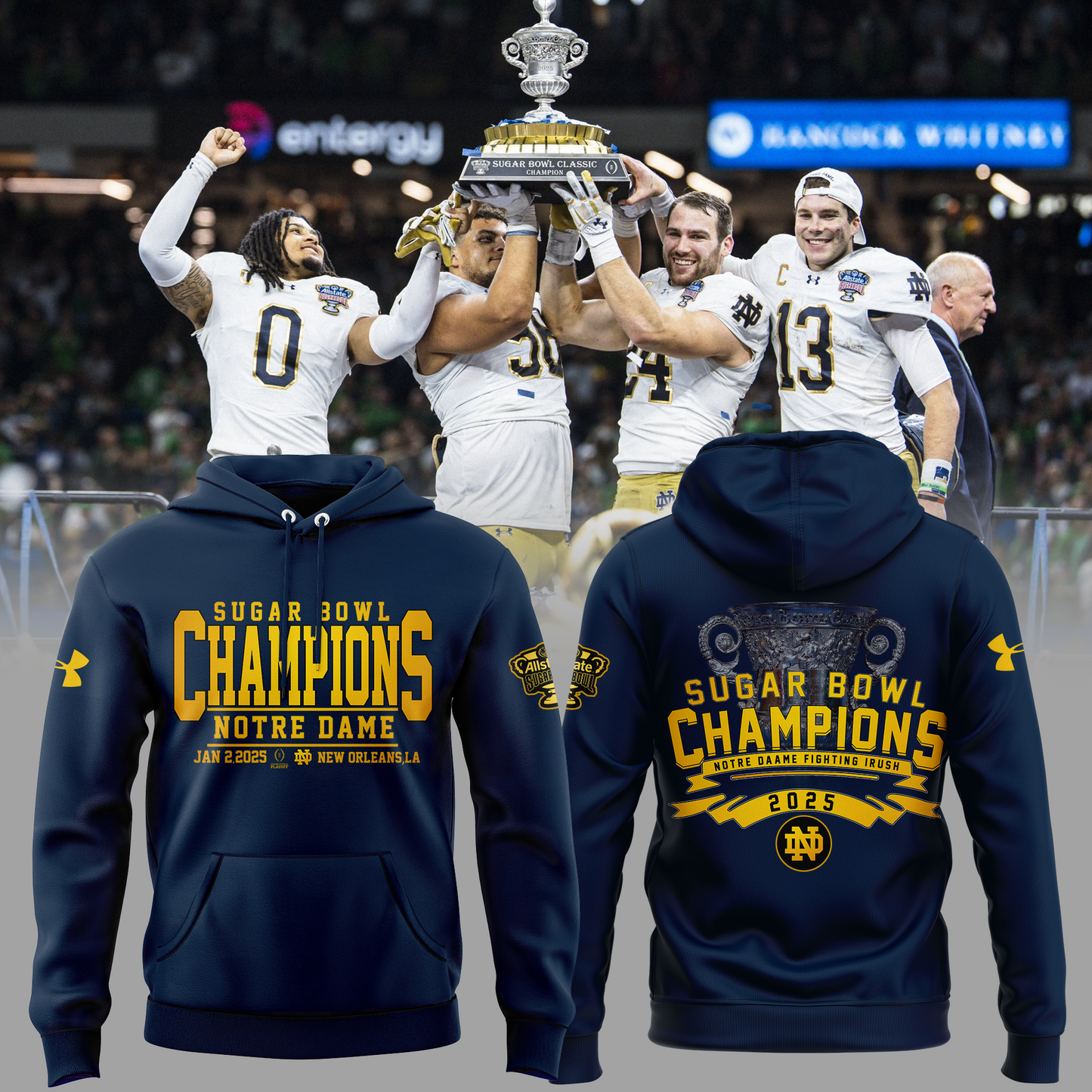 Limited Edition Notre Dame Football Champions Sugar Bowl Hoodie Navy 2025