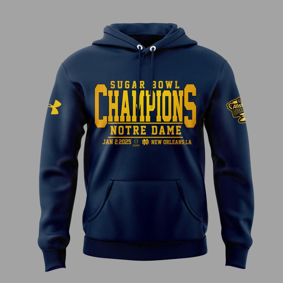 Limited Edition Notre Dame Football Champions Sugar Bowl Hoodie Navy 2025