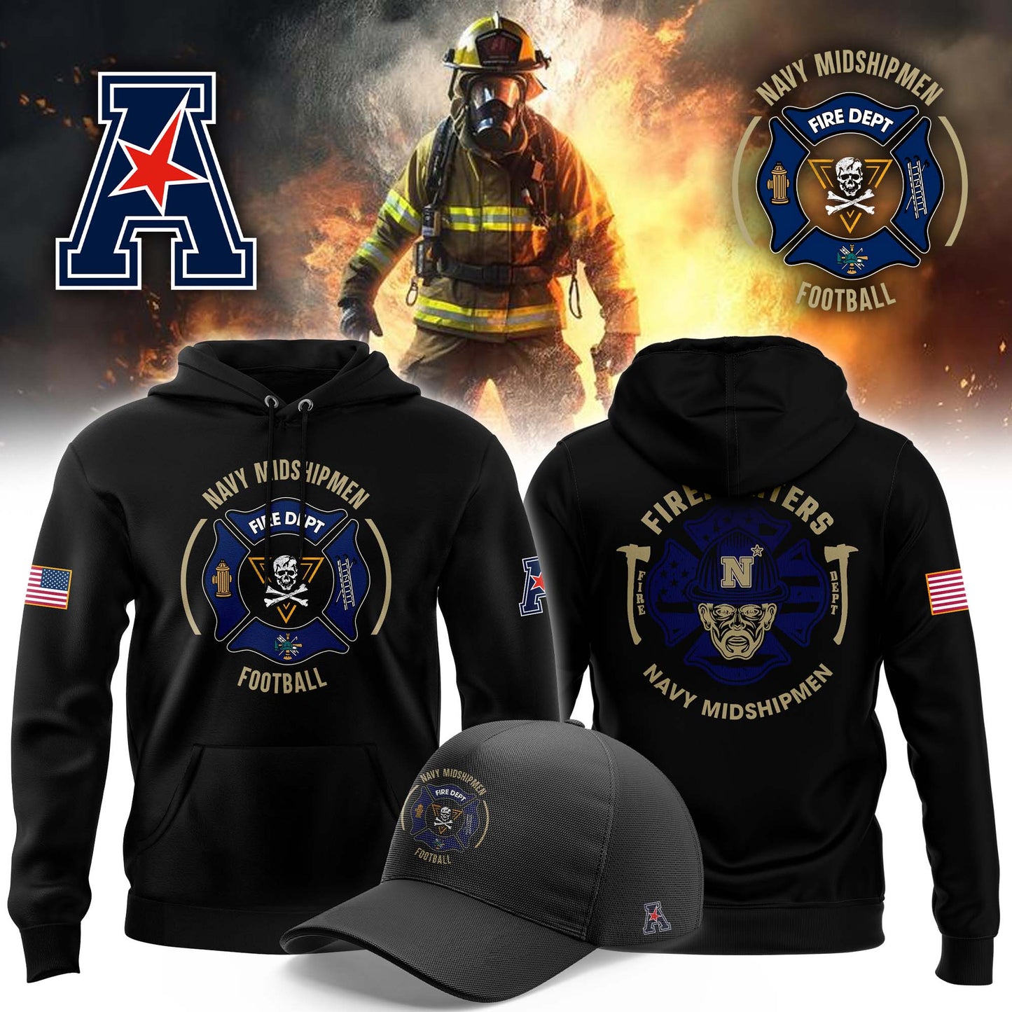 Navy Midshipmen Football x 2024 Firefighter Appreciation Night Premium Limited Pullover Hoodie