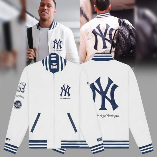 2024 Premium New York Yankees World Series Baseball Jacket - Limited Edition New York Yankees x New York or Nowhere Varsity Jacket 2024 Light White