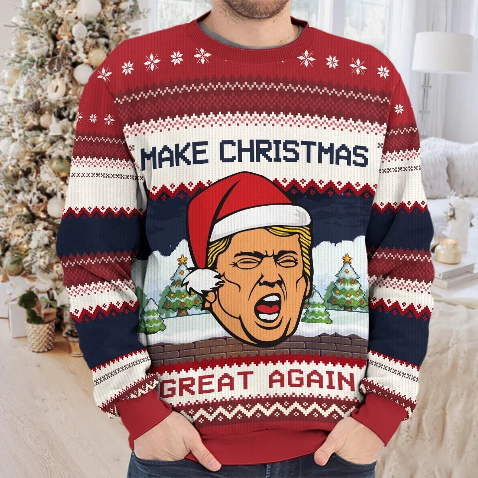 Christmas Seems Greater When You're Back - Unisex Wool Jumper - Christmas Gift For Red-Wave Supporters - Donald Trump Ugly Sweater