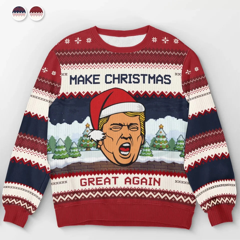 Christmas Seems Greater When You're Back To Be Our President - US Election Ugly Sweatshirt - Unisex Wool Jumper - Christmas Gift For Red-Wave Supporters