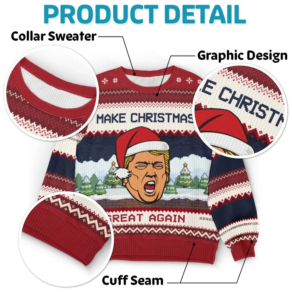 Christmas Seems Greater When You're Back - Unisex Wool Jumper - Christmas Gift For Red-Wave Supporters - Donald Trump Ugly Sweater