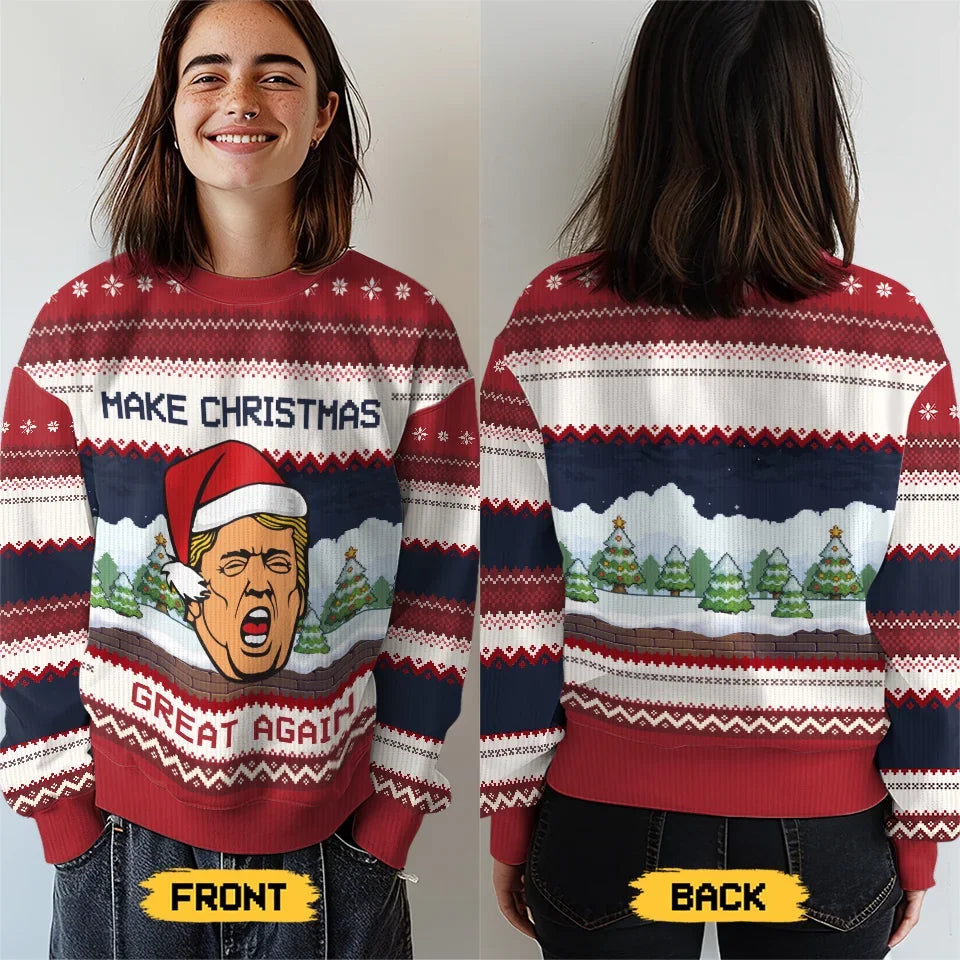 Christmas Seems Greater When You're Back - Unisex Wool Jumper - Christmas Gift For Red-Wave Supporters - Donald Trump Ugly Sweater