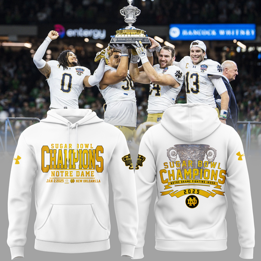 Limited Edition Notre Dame Football Champions Sugar Bowl Hoodie White 2025