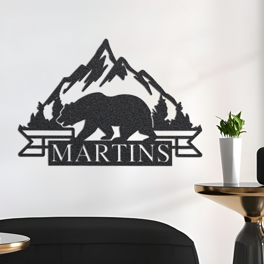 Bear Personalized Metal Sign-Cabin Metal Sign- Family Name Sign Metal-Custom Bear Sign-Bear Mountain Metal Wall Art-Housewarming Gift