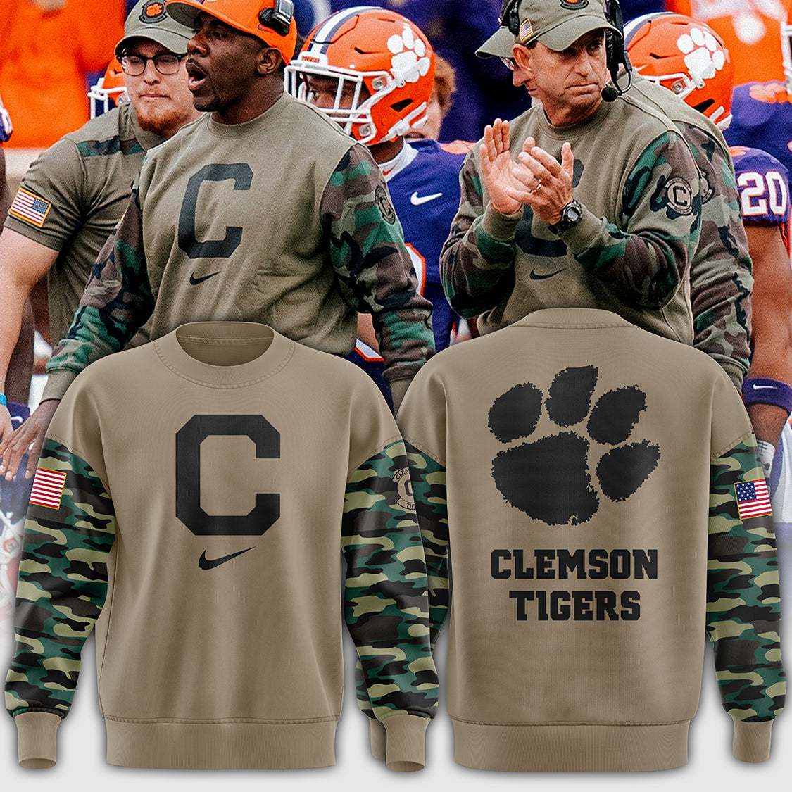 Premium Clemson Tigers Gear - Clemson Tigers Football 2024 Camo Sweatshirt - Unique Gift For Clemson Tigers Fan