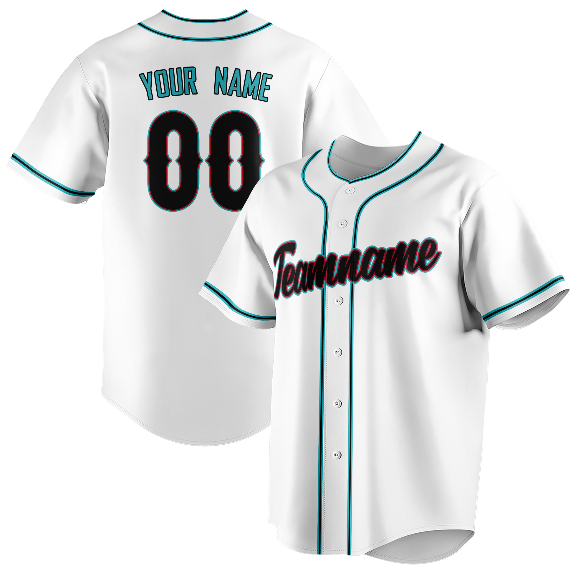 Custom White & Teal Colors Design Sports Baseball Jersey