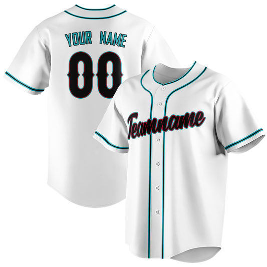 Custom White & Teal Colors Design Sports Baseball Jersey