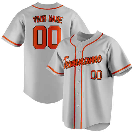 Custom Silver & Orange Colors Design Sports Baseball Jersey