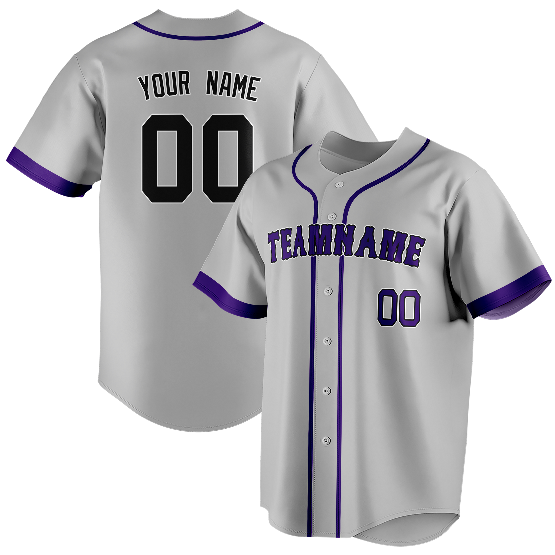 Custom Gray & Purple Colors Design Sports Baseball Jersey