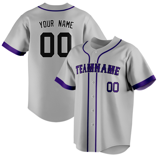 Custom Gray & Purple Colors Design Sports Baseball Jersey