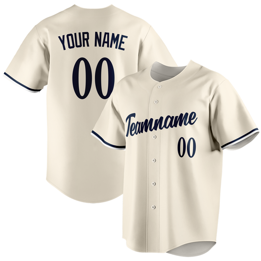 Custom Cream & Navy Blue Colors Design Sports Baseball Jersey