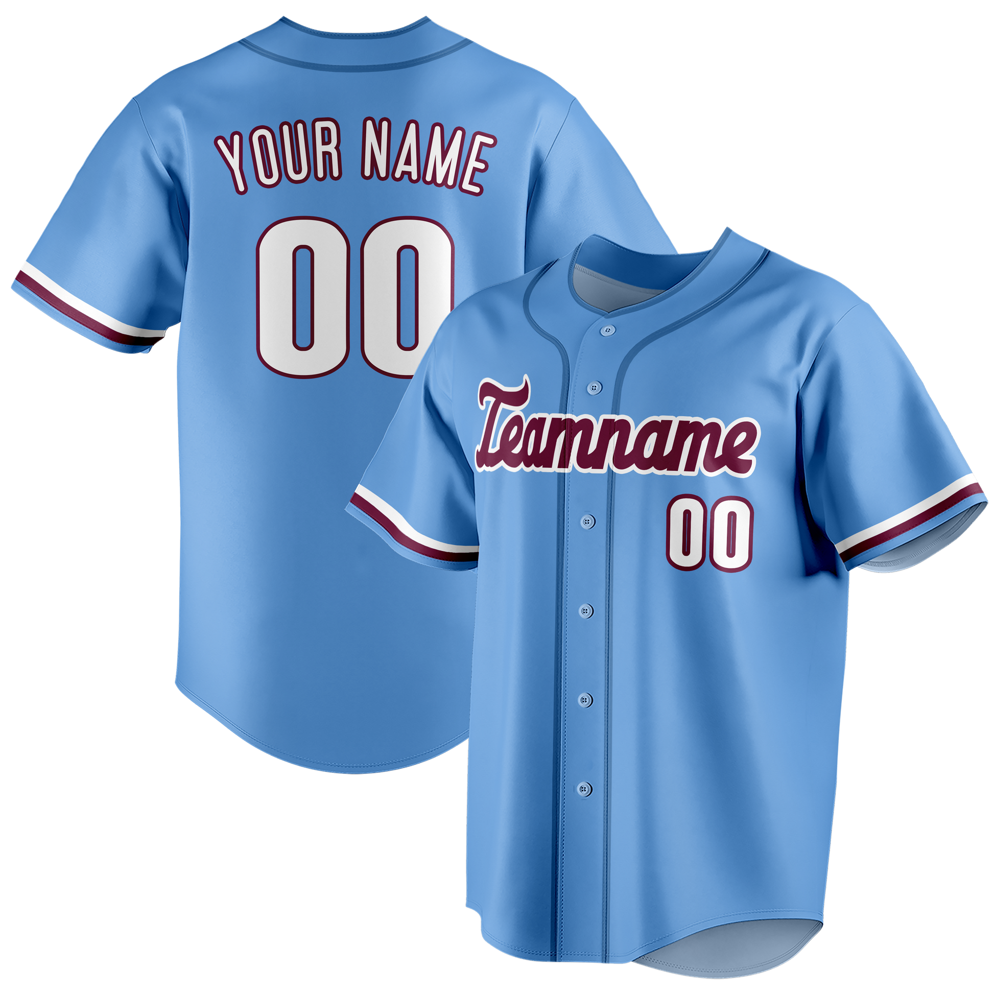 Custom Light Blue & Maroon Colors Design Sports Baseball Jersey