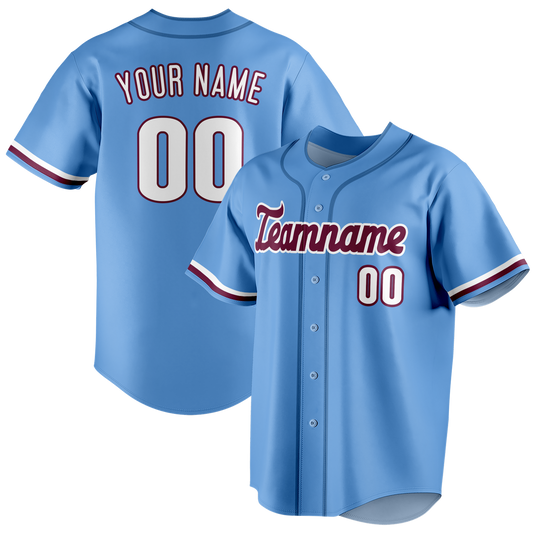 Custom Light Blue & Maroon Colors Design Sports Baseball Jersey