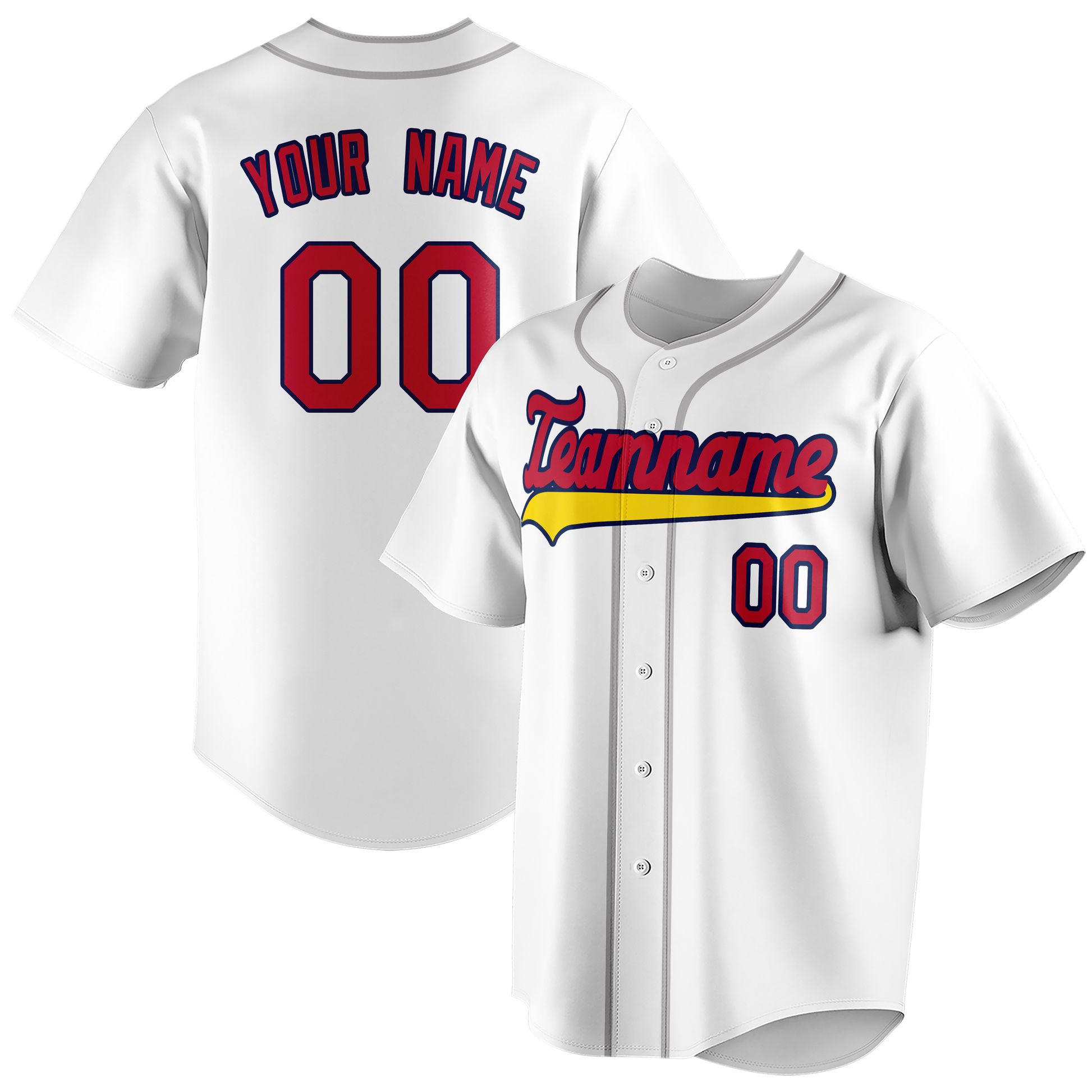 Custom White & Red Colors Design Sports Baseball Jersey