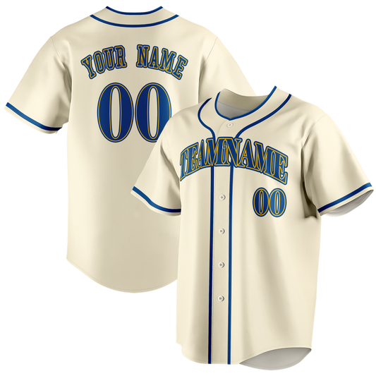 Custom Cream & Royal Blue Colors Design Sports Baseball Jersey