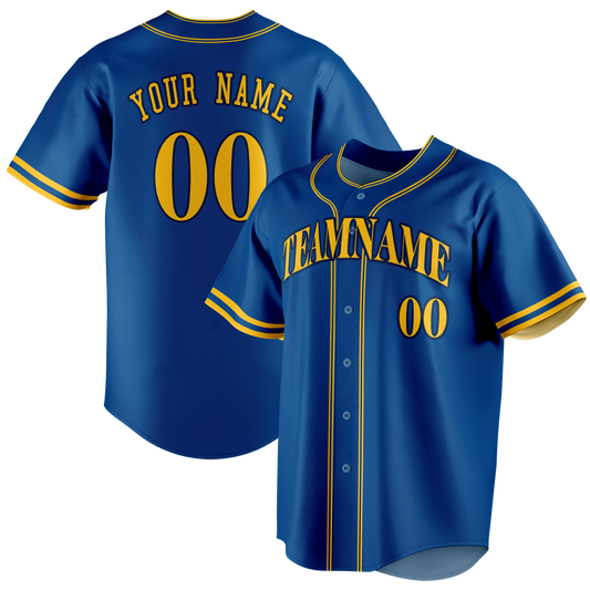 Custom Royal Blue & Gold Colors Design Sports Baseball Jersey