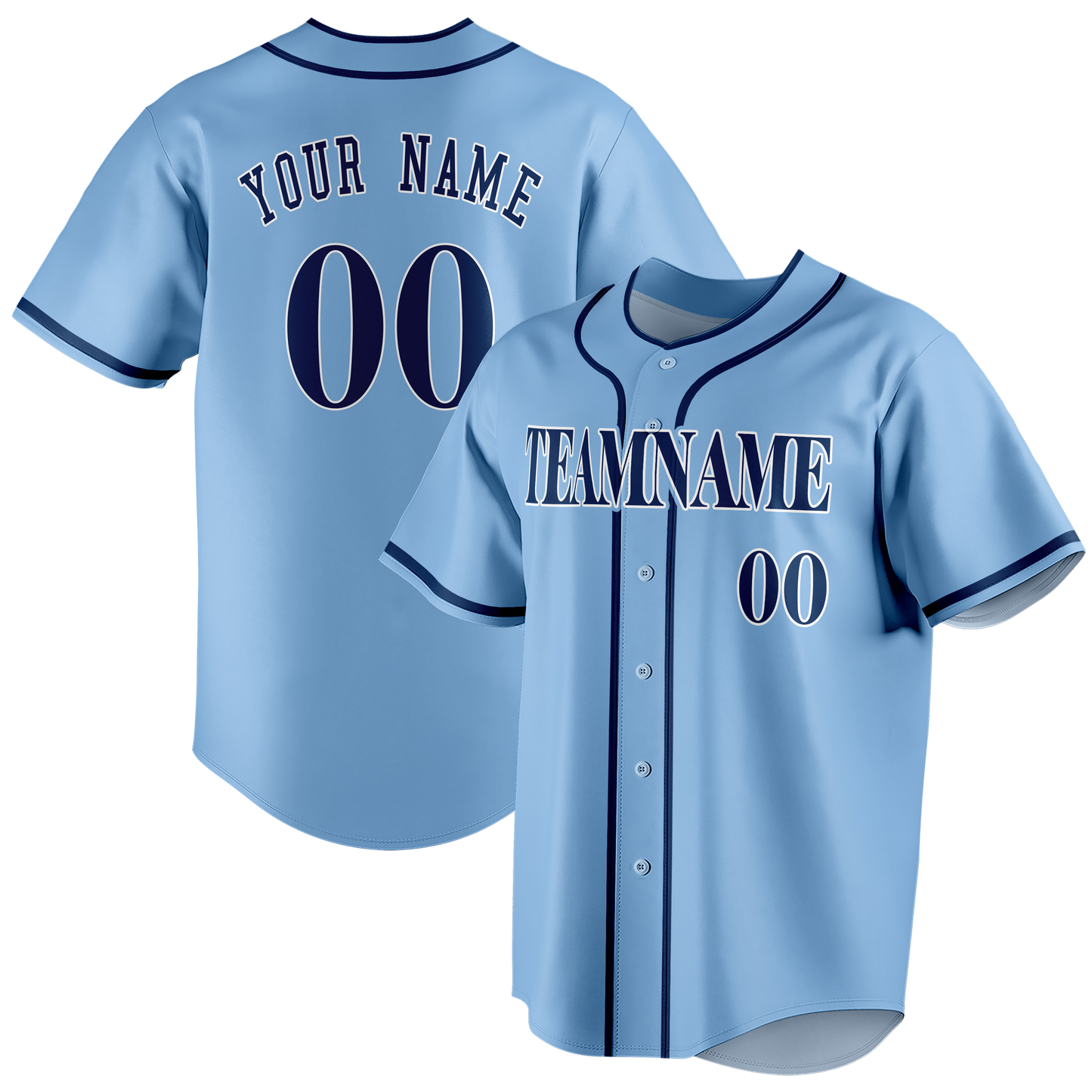 Custom Light Blue & Navy Blue Colors Design Sports Baseball Jersey