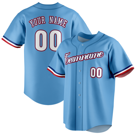 Custom Light Blue & Red Colors Design Sports Baseball Jersey