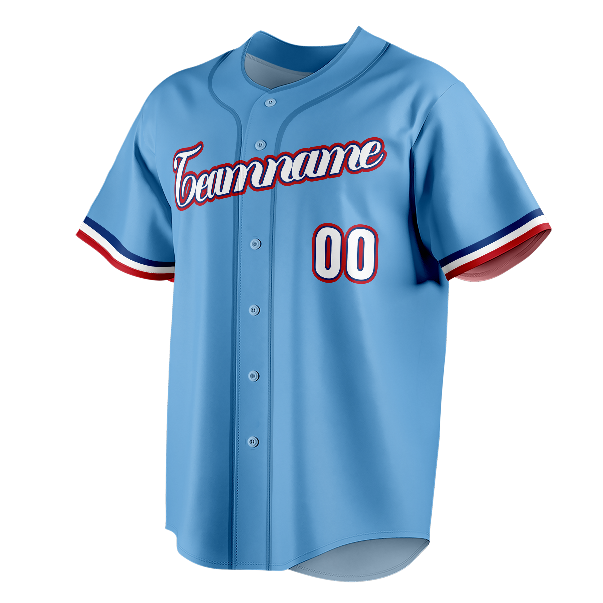 Custom Light Blue & Red Colors Design Sports Baseball Jersey