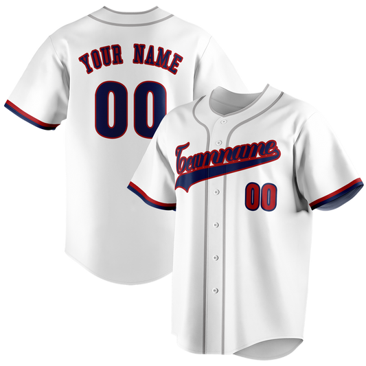 Custom White & Navy Blue Colors Design Sports Baseball Jersey