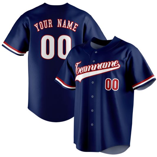 Custom Navy Blue & Red Colors Design Sports Baseball Jersey