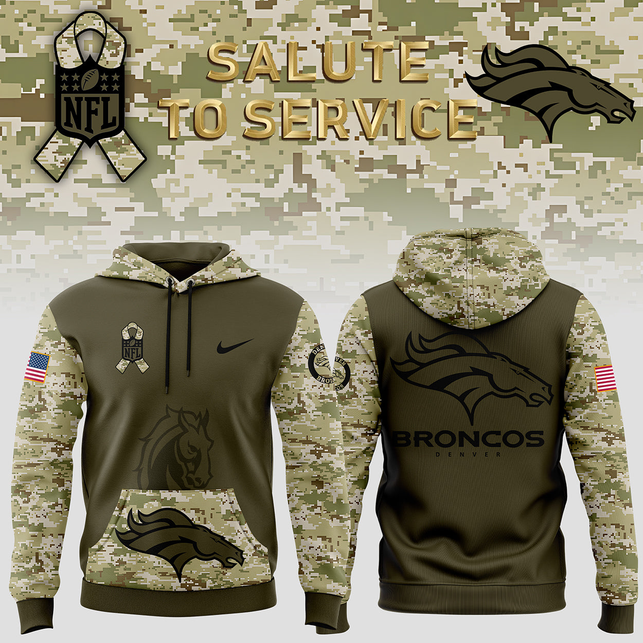 Denver Broncos Hoodie Arctic Camo 2024 Salute to Service Club Hoodie 2024 Limited Edition - Best Gift For Veterans Day DB99