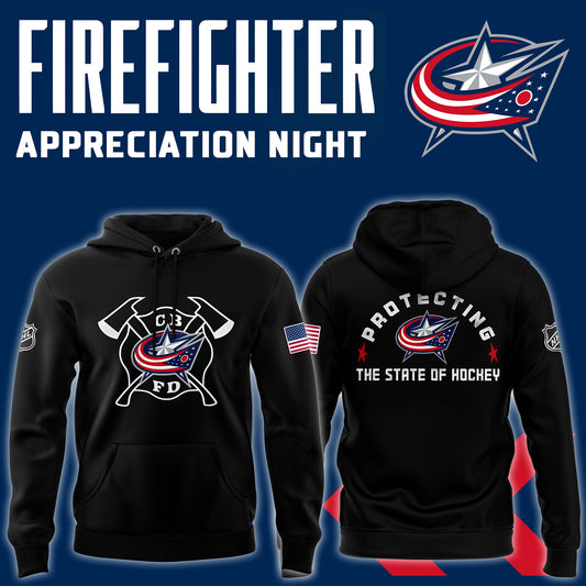 Premium Merch For Loyalists - Columbus Blue Jackets x 2024 Firefighter Appreciation Night Premium Limited Hoodie