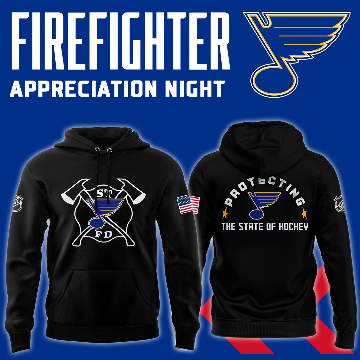 Premium Merch For Loyalists - St. Louis Blues x 2024 Firefighter Appreciation Night Premium Limited Hoodie