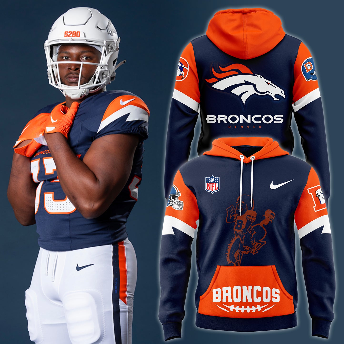 Premium Denver Broncos Gear - Denver Broncos 2024 Midnight Navy Hoodie - Unique Gift For Denver Broncos Fans DB01