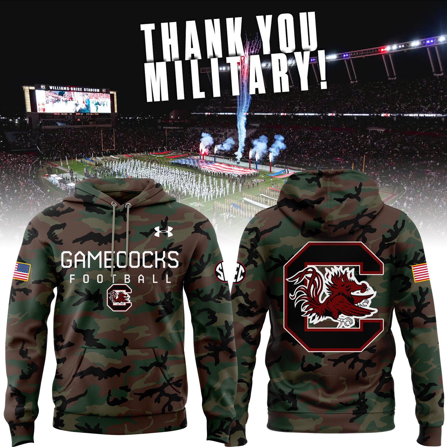 Limited Edition 2024 Military Appreciation Gamecocks Football  Hoodie