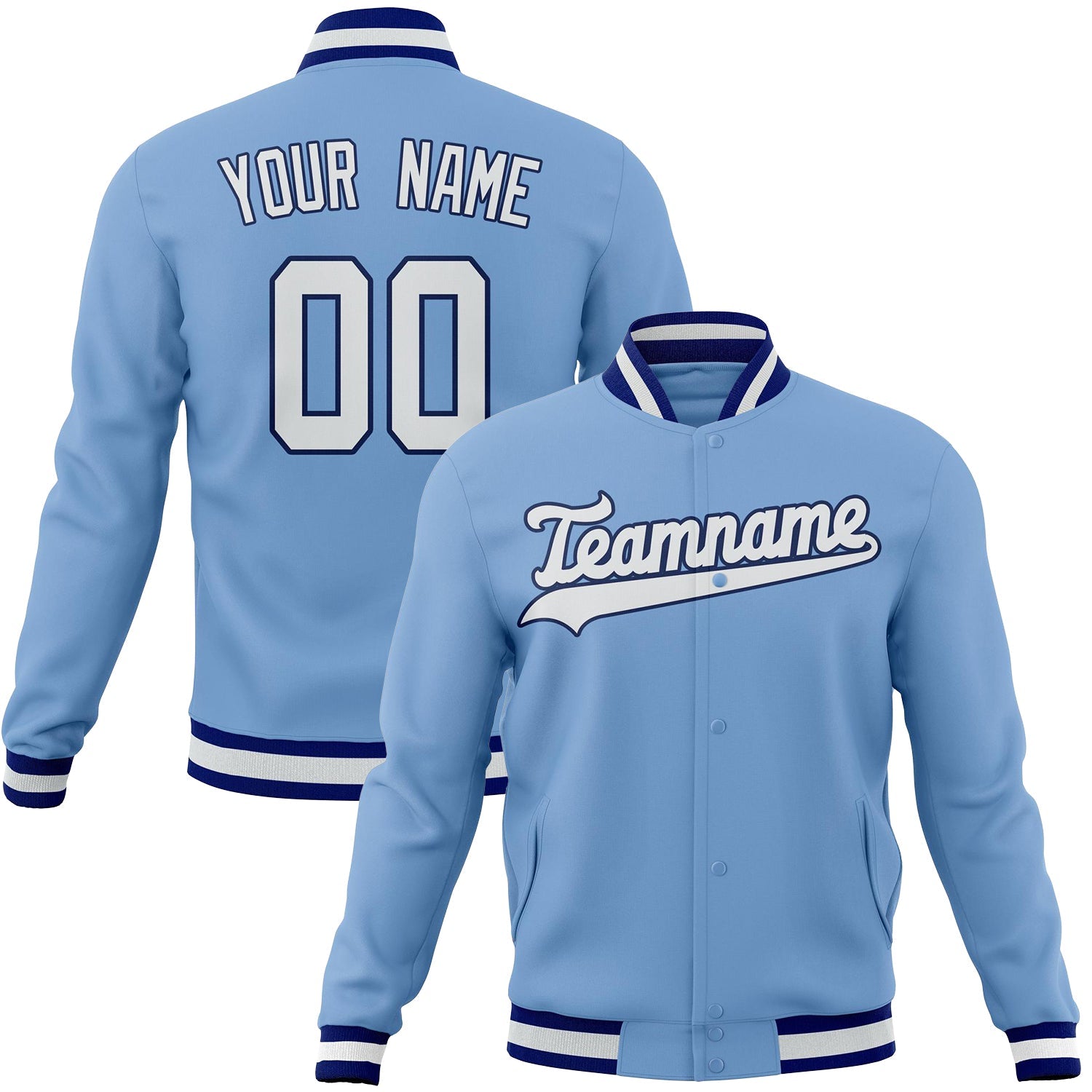 Custom Light-Blue & White Solid Color Varsity Jacket