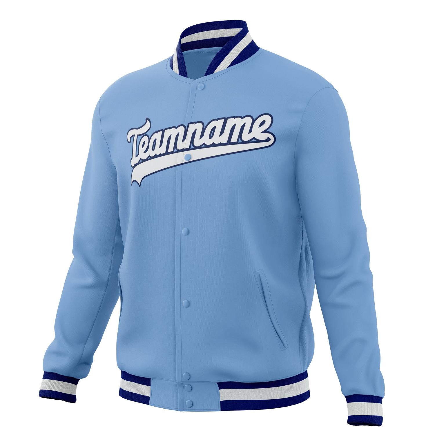 Custom Light-Blue & White Solid Color Varsity Jacket