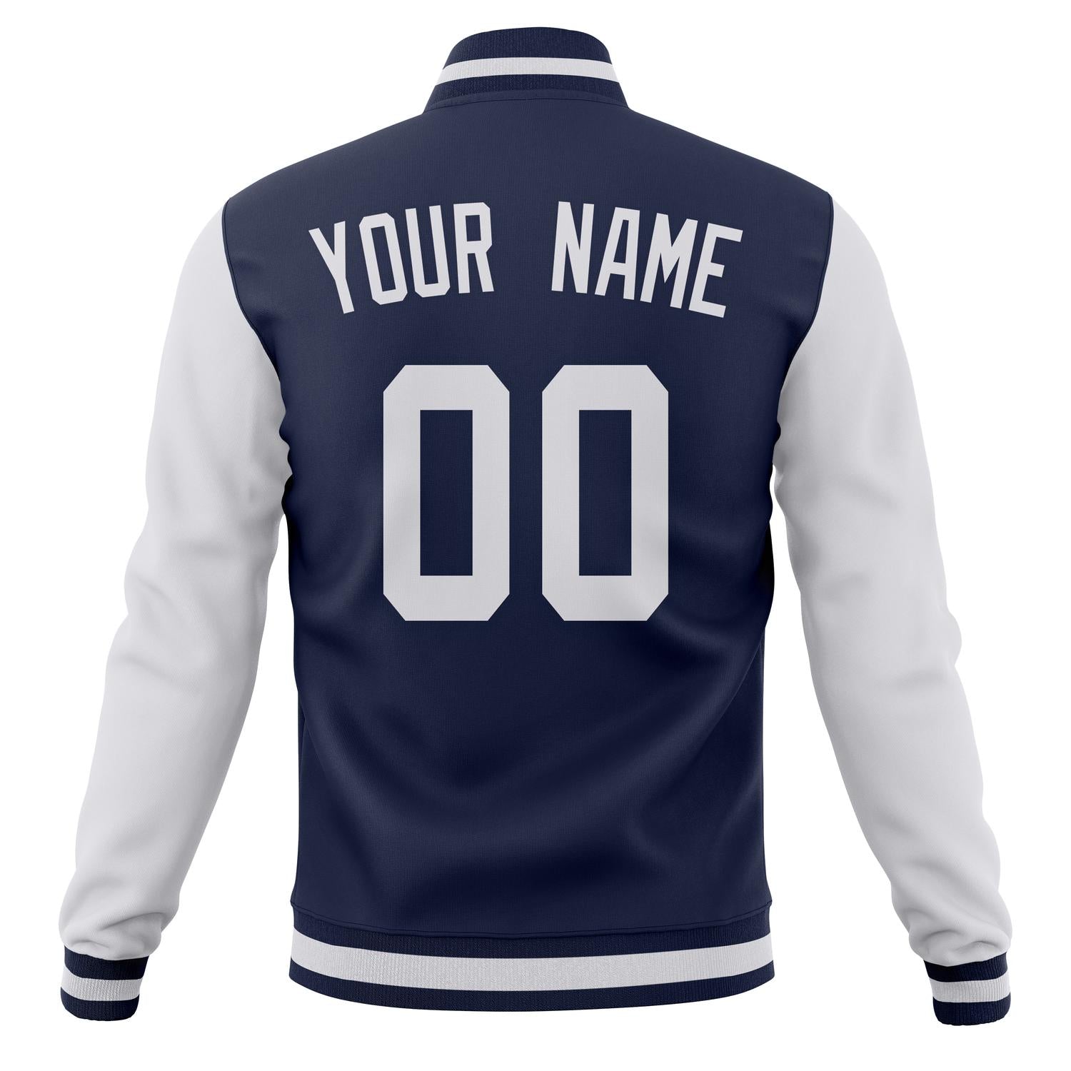 Custom Navy & White Solid Color Varsity Jacket