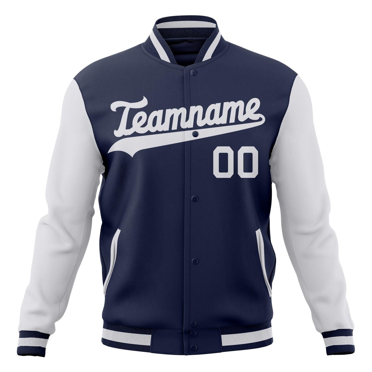 Custom Navy & White Solid Color Varsity Jacket