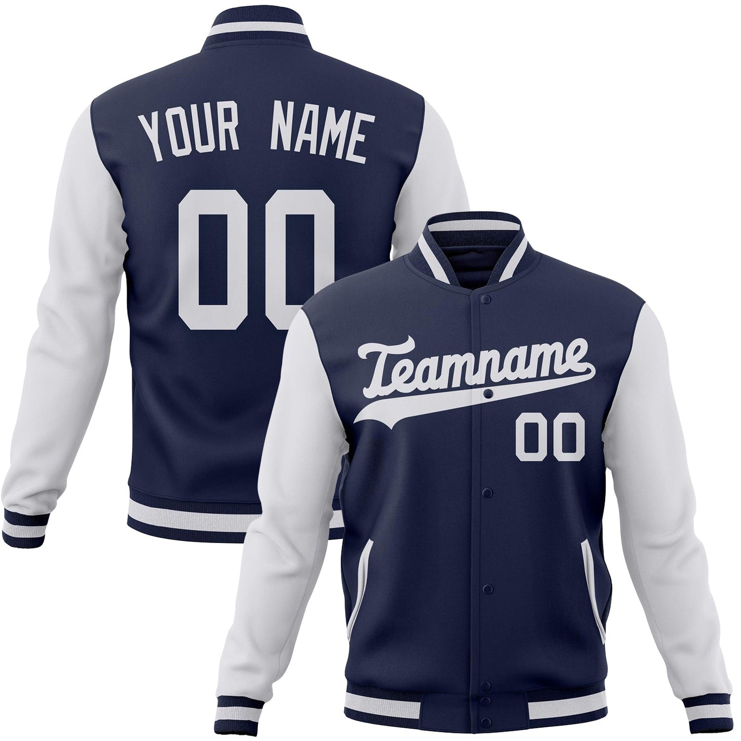 Custom Navy & White Solid Color Varsity Jacket