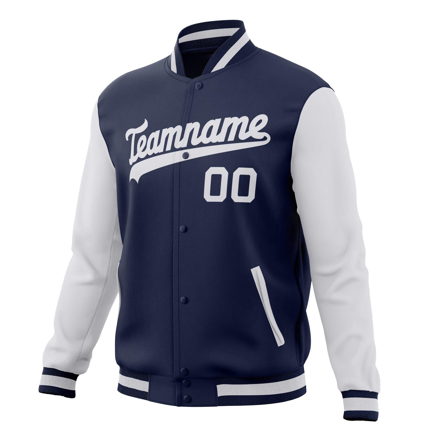 Custom Navy & White Solid Color Varsity Jacket