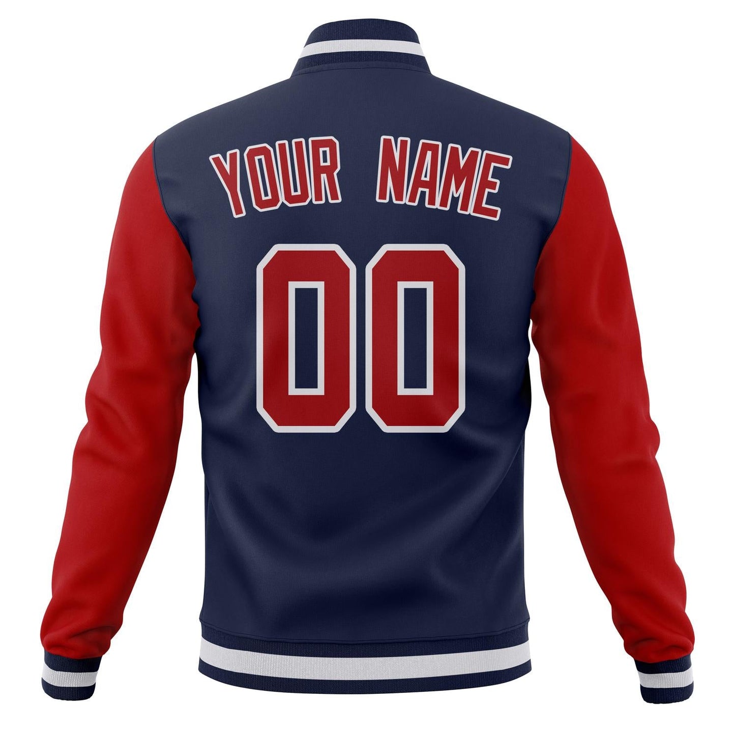 Custom Navy & Red Solid Color Varsity Jacket