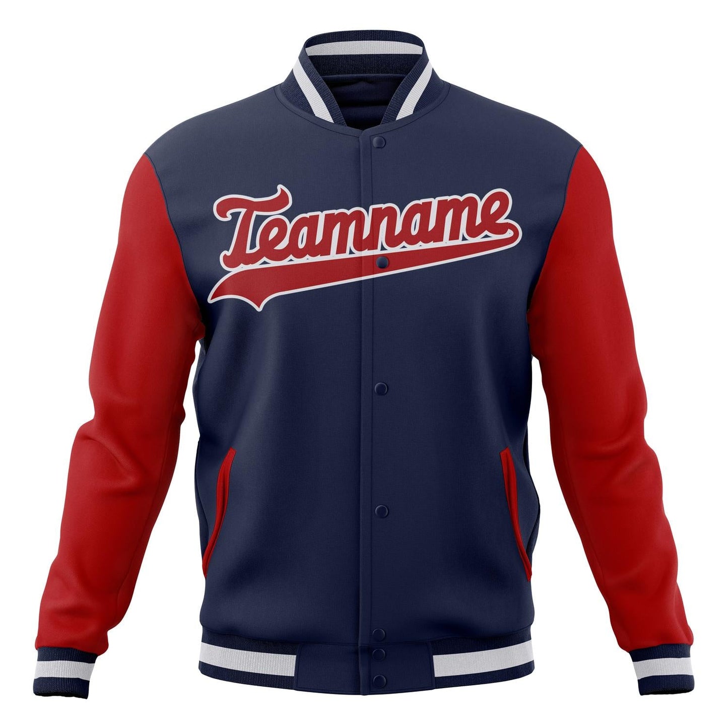 Custom Navy & Red Solid Color Varsity Jacket