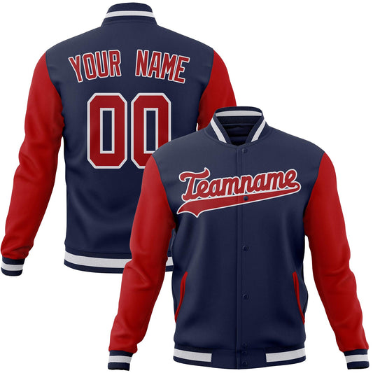 Custom Navy & Red Solid Color Varsity Jacket