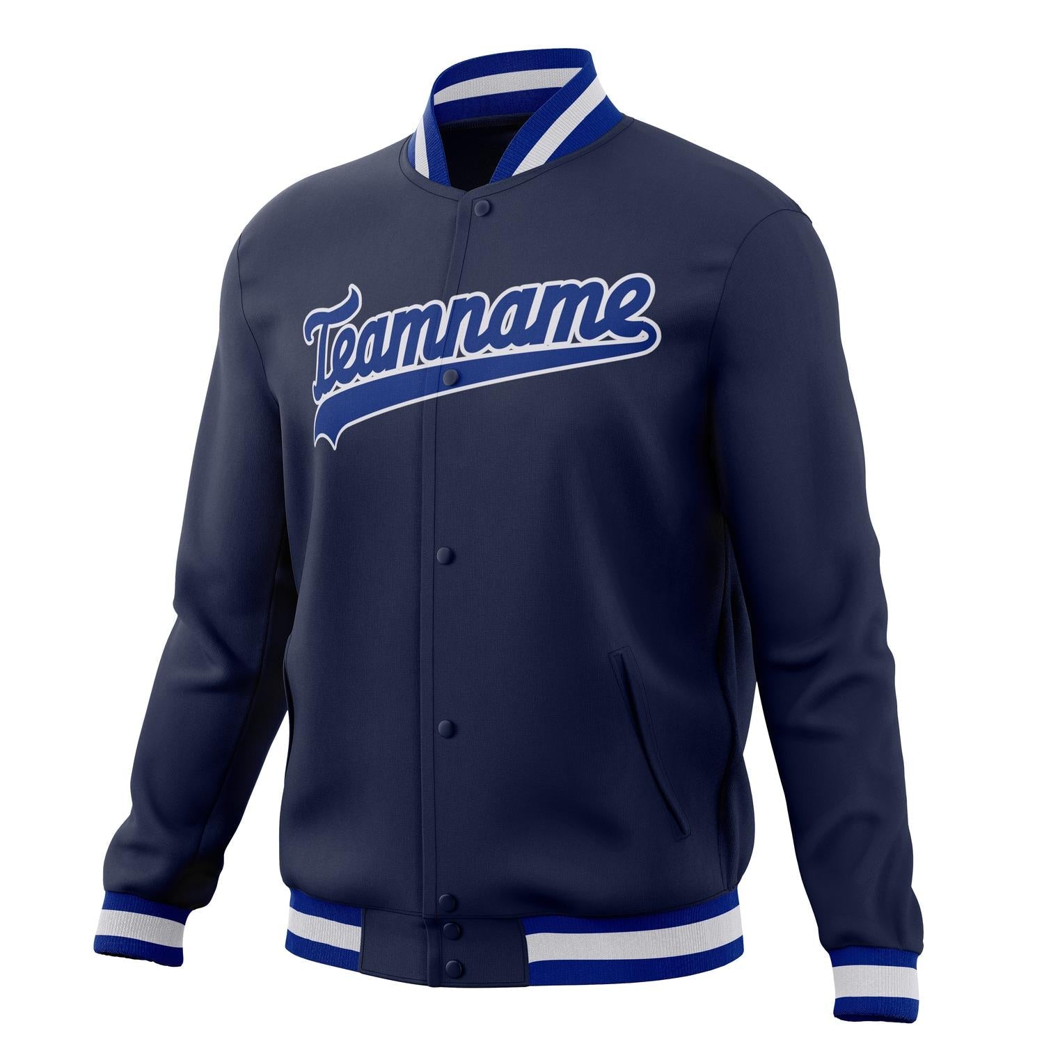 Custom Navy & Royal Solid Color Varsity Jacket