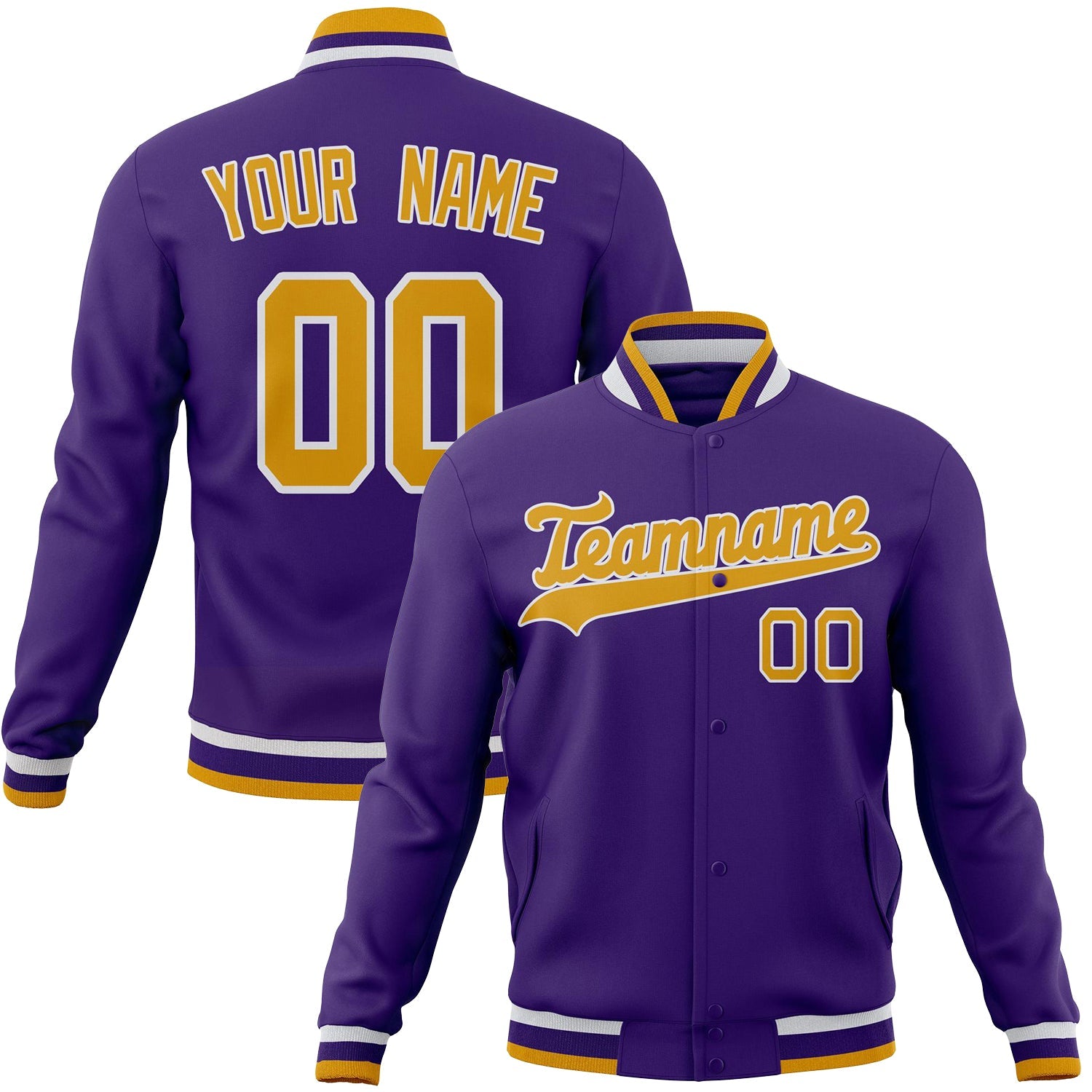 Custom Purple & Gold Solid Color Varsity Jacket