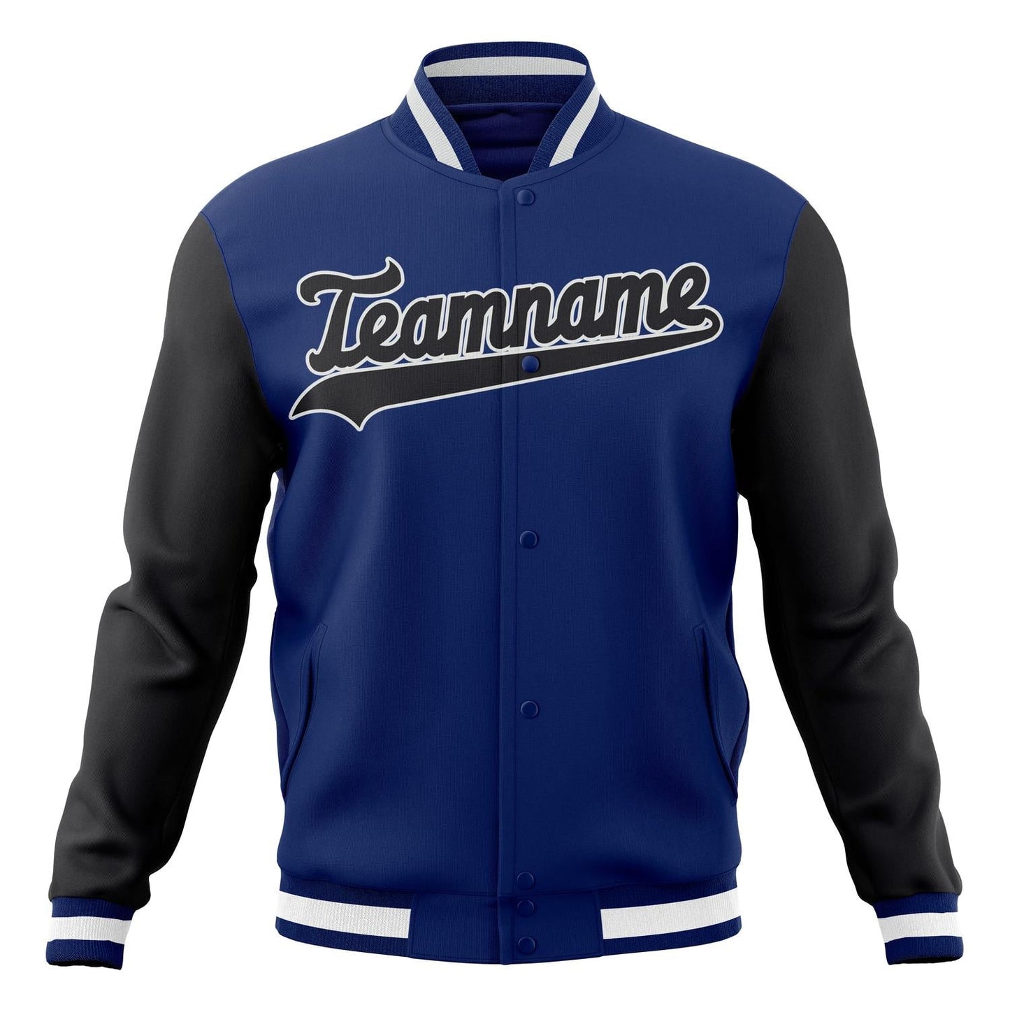 Custom Royal & Black Solid Color Varsity Jacket