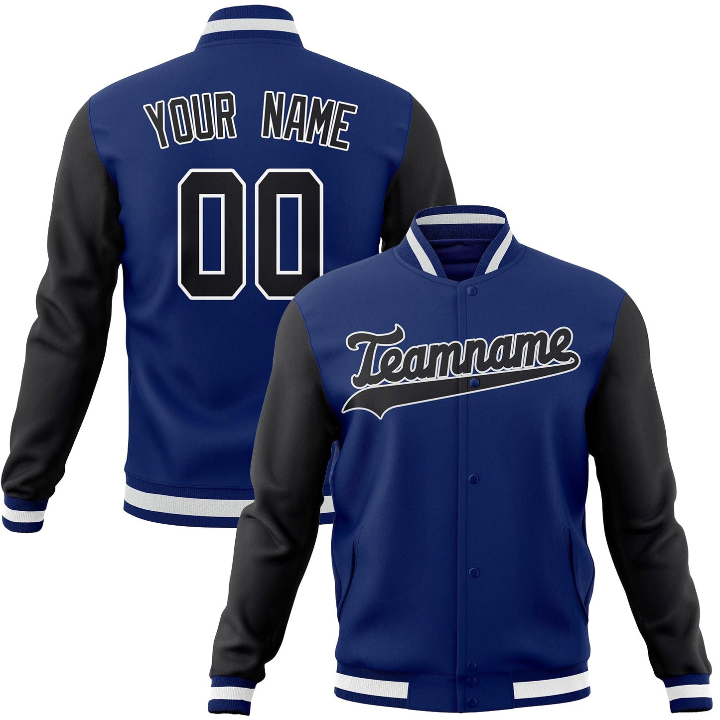 Custom Royal & Black Solid Color Varsity Jacket